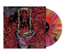 Load image into Gallery viewer, Funeral Leech - “The Illusion of Time” Violet and Gold Spinner with Black, Red, and Magenta Splatter LP
