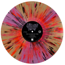 Load image into Gallery viewer, Funeral Leech - “The Illusion of Time” Violet and Gold Spinner with Black, Red, and Magenta Splatter LP
